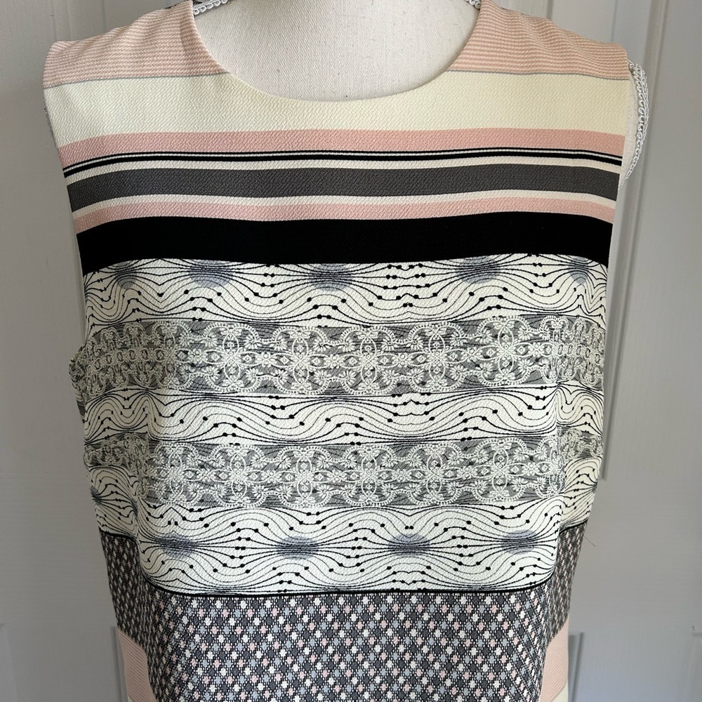 NWOT TRISTAN Midi Dress, Sleeveless, Stripes, Pink, Cream, & Black, Size 12 - Picture 2 of 6